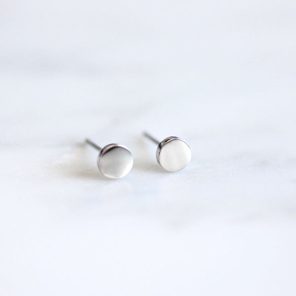 Dot Stud Earrings - silver - 2 sizes - titanium  - titanium anodized