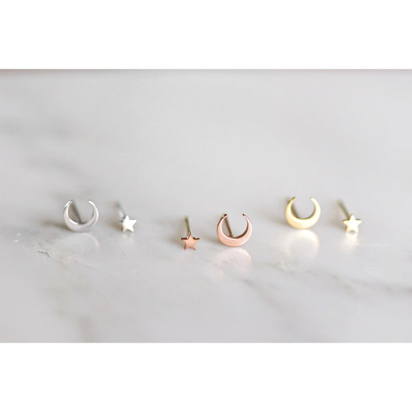 Moon Star Stud Earrings - 3 colours - titanium - titanium anodized