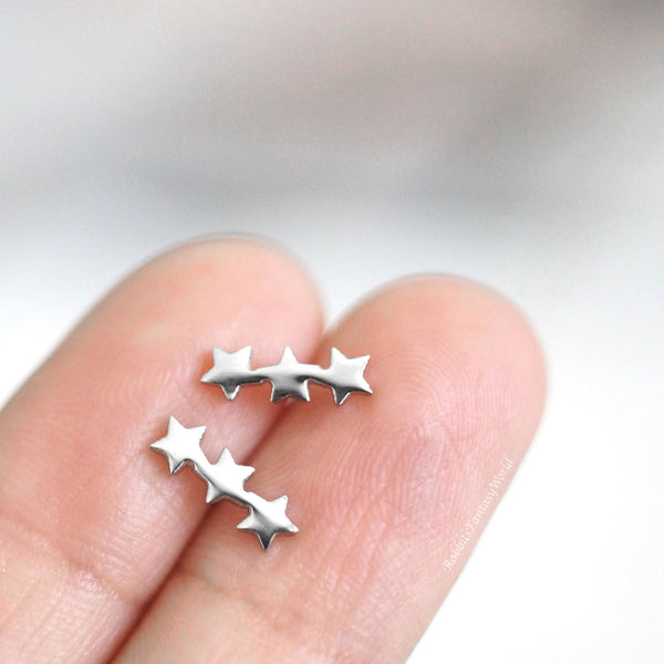 Triple Star Stud Earrings - steel silver