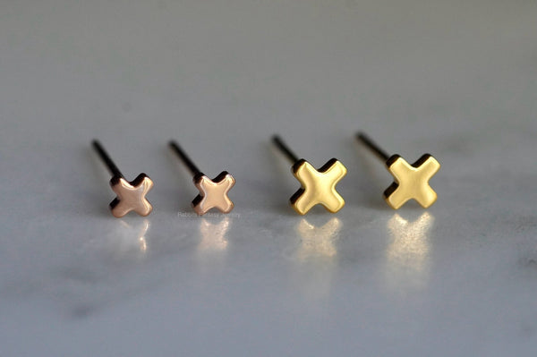 Cross Stud Earrings - Titanium Anodized