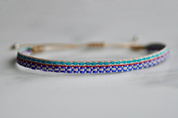 Woven Bracelet - Purple Red Royal Blue Turquoise.