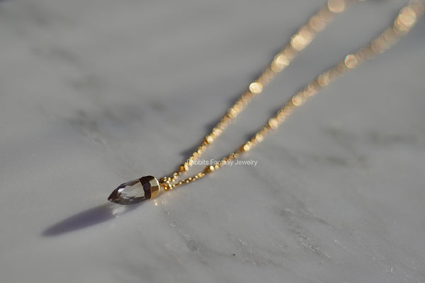 Clear Quartz Necklace - Gold Satellite Chain