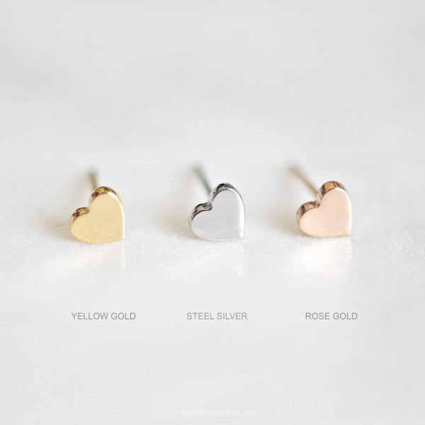 Tiny heart Stud Earrings - 3 colours - titanium - titanium anodized