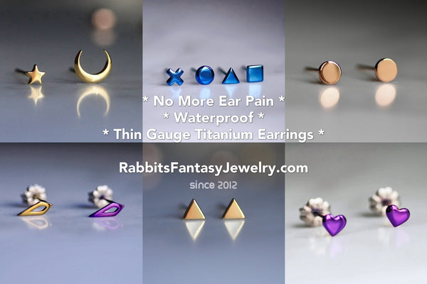 Crescent Moon Stud Earrings - 3 colours - titanium - titanium anodized