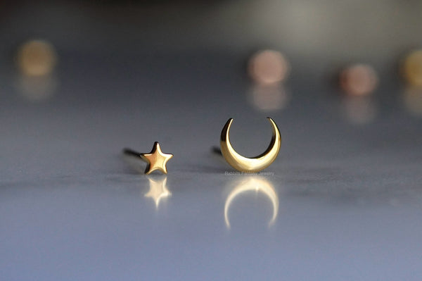 Moon Star Stud Earrings - 3 colours - titanium - titanium anodized