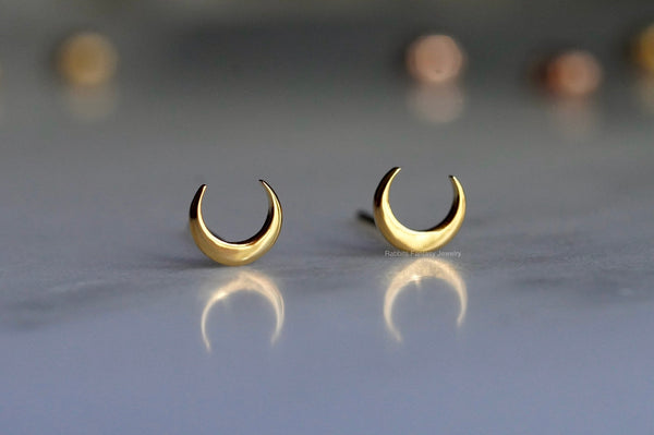 Crescent Moon Stud Earrings - 3 colours - titanium - titanium anodized