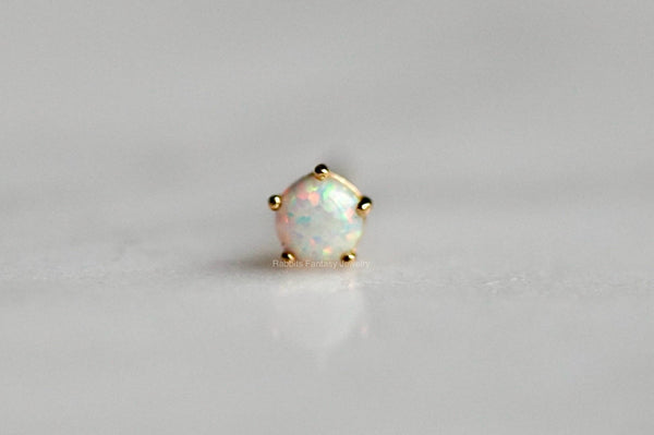 Real 14K Gold Stud Earrings - Opal Man Made - One Single