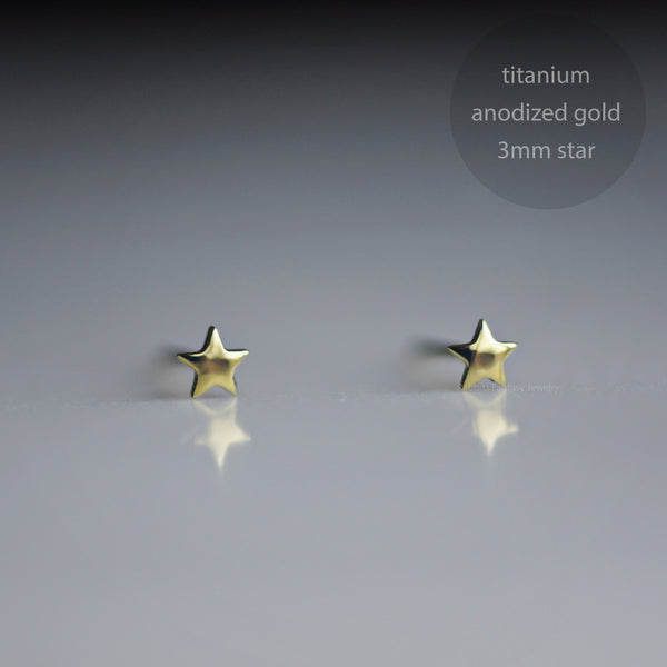 Tiny Star Stud Earrings - pure titanium anodized