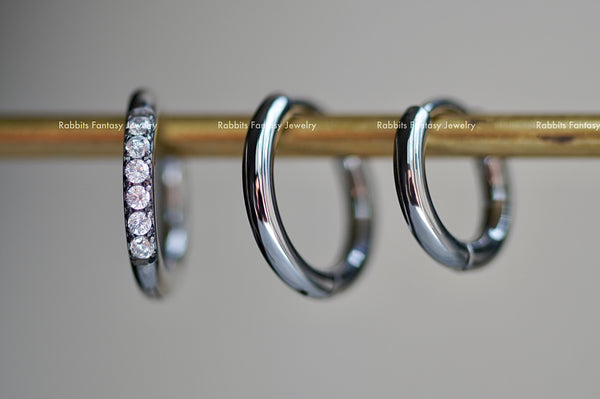 Basic 8mm 10mm Crystal Titanium Hoop Earrings: Anodized