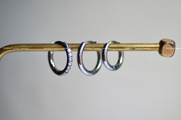 Basic 8mm 10mm Crystal Titanium Hoop Earrings: Anodized