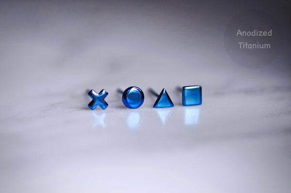 Cross Stud Earrings - Titanium Anodized