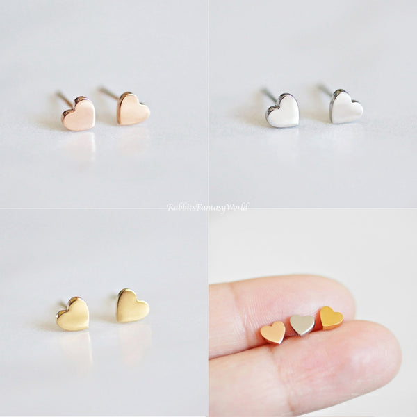 Tiny heart Stud Earrings - 3 colours - titanium - titanium anodized