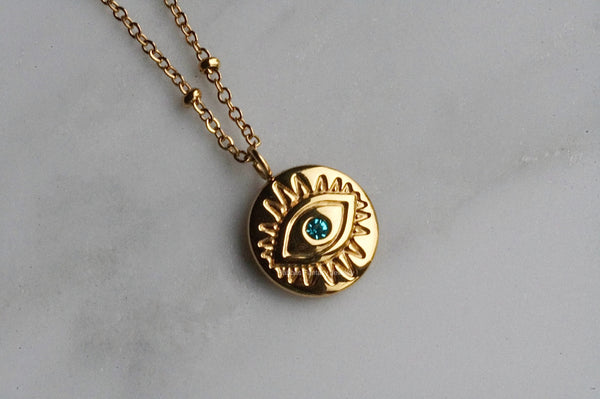 Blue Evil Eye Gold Satellite Chain Necklace