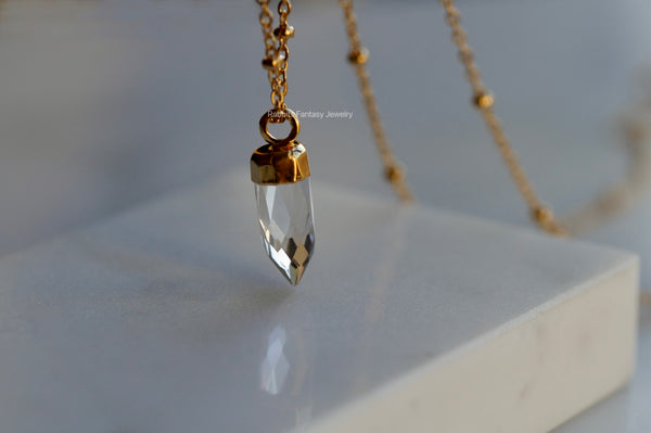 Clear Quartz Necklace - Gold Satellite Chain