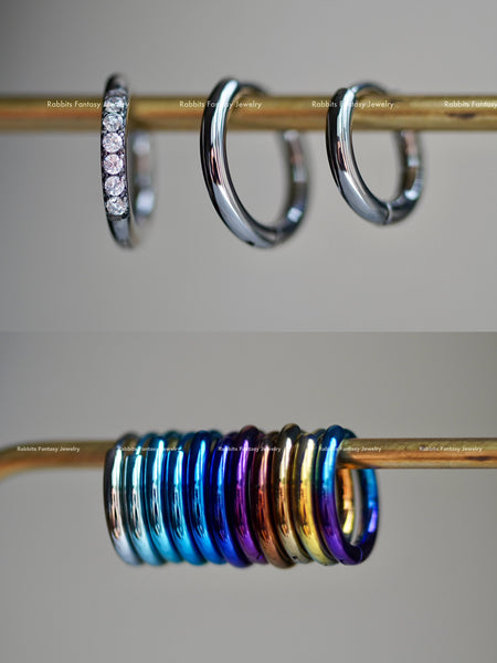 Basic 8mm 10mm Crystal Titanium Hoop Earrings: Anodized