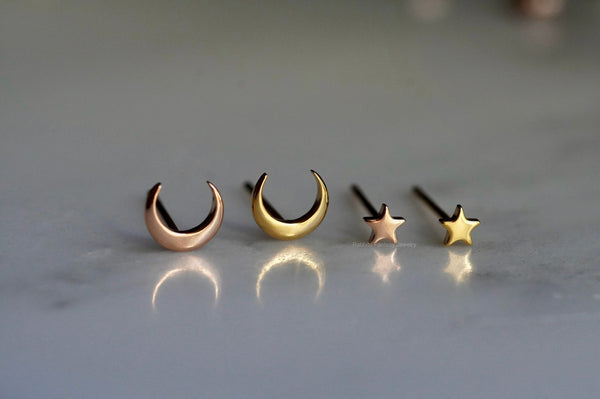 Moon Star Stud Earrings - 3 colours - titanium - titanium anodized