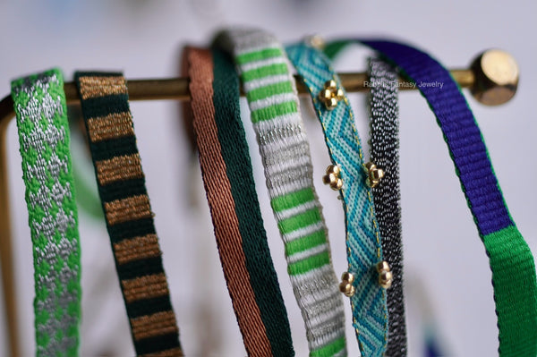 Woven Bracelet - Green Gold Beads