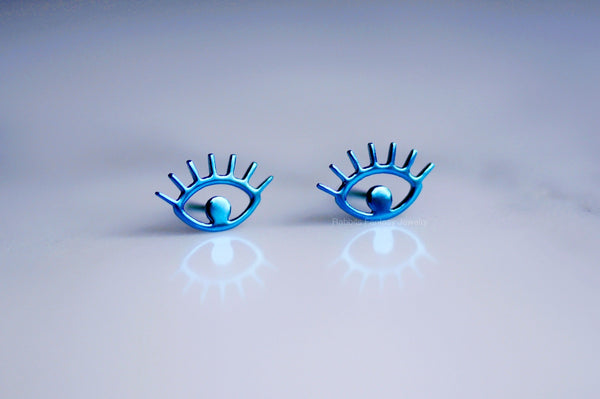 Evil Eye Stud Earrings - implant grade titanium