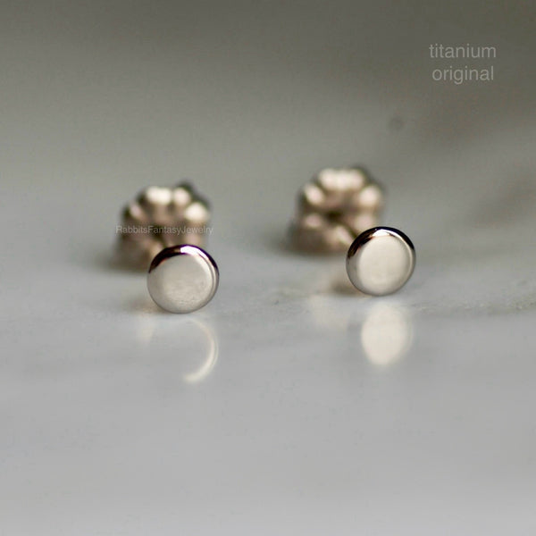 Dot Stud Earrings - silver - 2 sizes - titanium  - titanium anodized