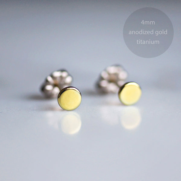 Dot Stud Earrings - gold - 2 sizes - titanium  - titanium anodized