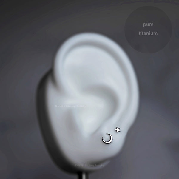 Crescent Moon Stud Earrings - 3 colours - titanium - titanium anodized