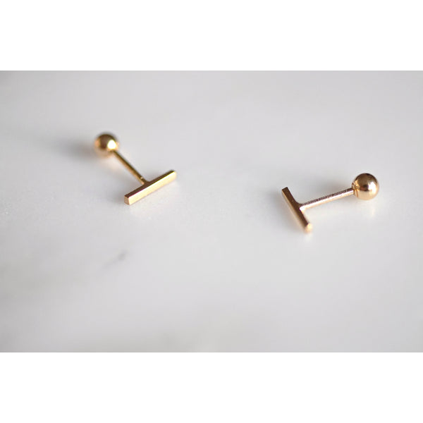 Real Gold  - 14K Bar Stud Earrings - Screw Back