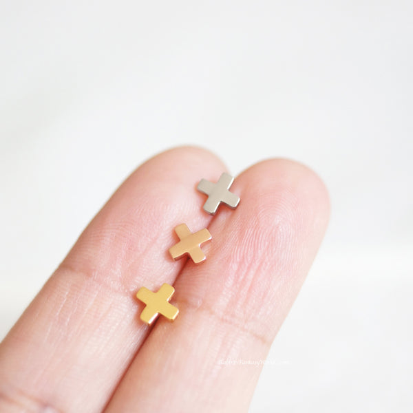 Tiny Gold Cross Earrings 