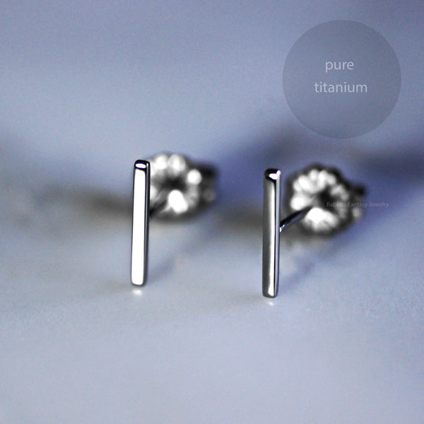 Bar Stud Earrings - anodised titanium