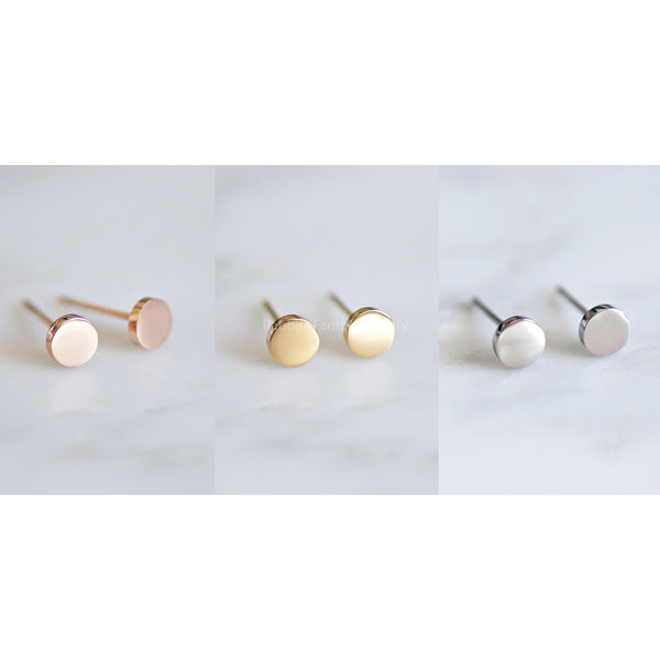 Dot Stud Earrings - rose gold - 2 sizes - titanium  - titanium anodized