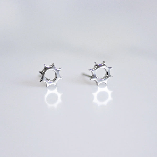 Sun Stud Earrings - steel silver