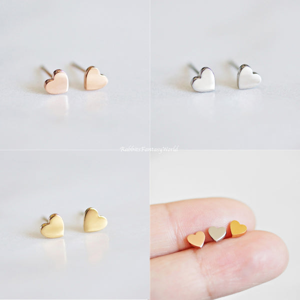 Tiny heart Stud Earrings - 3 colours - titanium - titanium anodized