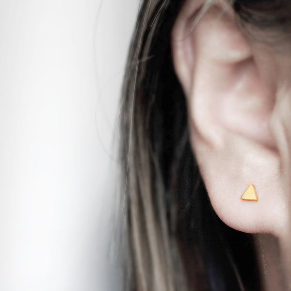 Triangle Stud Earrings - gold - 2 sizes - titanium - titanium anodized
