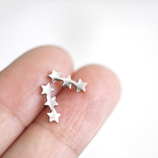 Triple Star Stud Earrings - steel silver